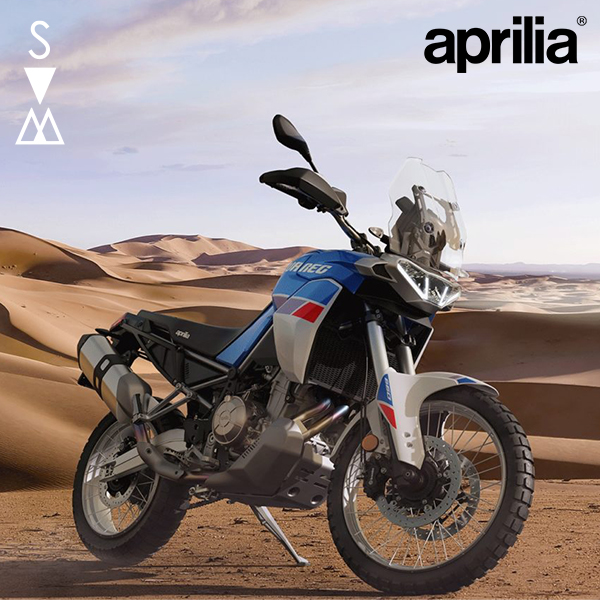 A picture of the Aprilia Tuareg 660 motorcycke with Some Velvet Morning's logo.